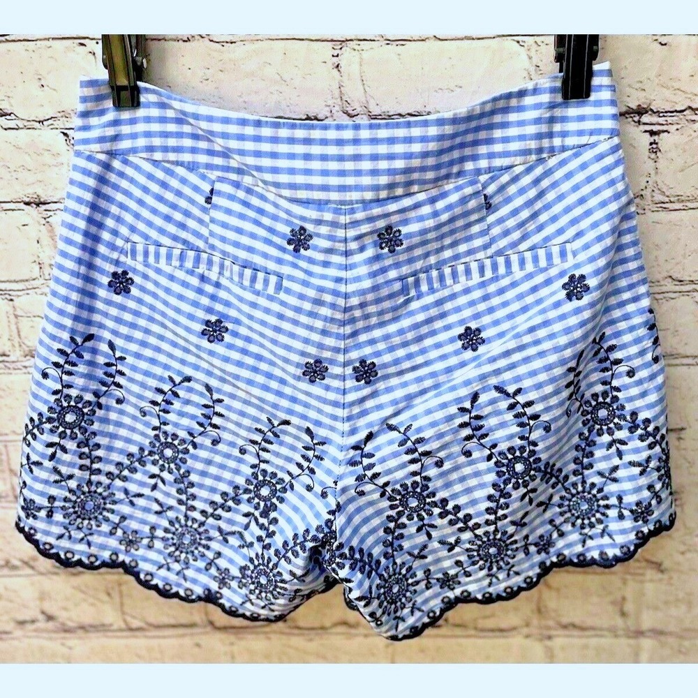 MAISON JULES Blue Gingham Embroidered Shorts-Women's Size 2-Lined - Picture 2 of 7